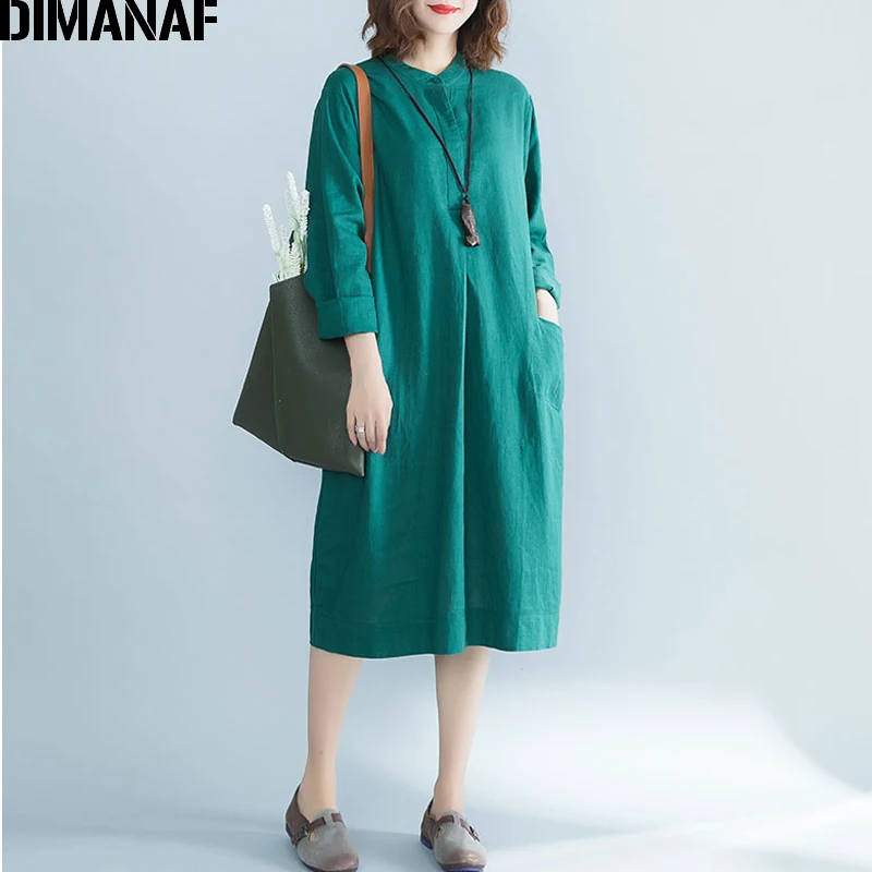 Dimanaf женский длинный женские элегантные платья винтажные Vestidos плюс размер хлопок