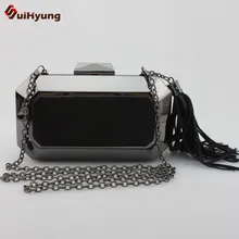 Women Party Evening Bag Small Clutch Metal Leather Collision Color Tassel Day Clutch Woman Handbag Purse Shoulder Crossbody Bag
