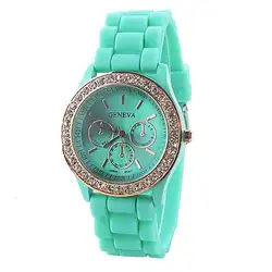 Для женщин часы моды Карамельный цвет Женева силиконовые StrapLadies модное платье кварцевые наручные женские часы подарок