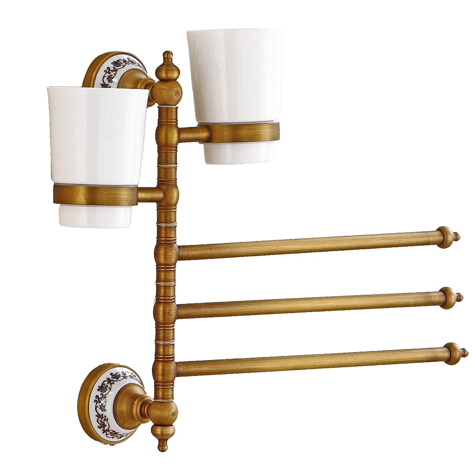 Brass Bathroom Accessories Set Gold Polished Robe Hooks Towel Racks Toilet Brush Holders Toilet Blowing Rack Towel Bars