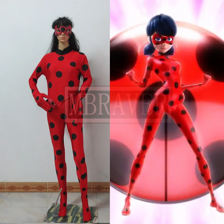 

Best Quality In Stock Kid Adult Ladybug Cosplay Costume With Mask Ladybug Red Suit Ladybug Costume