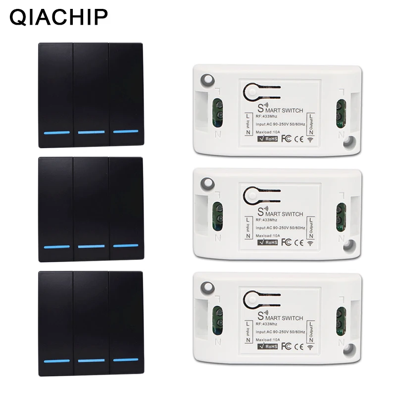 

QIACHIP 433Mhz Wireless Remote Control Switch AC 110V 220V 1CH Relay Receiver + Wall Panel Transmitter 433 MHz RF Remote Control