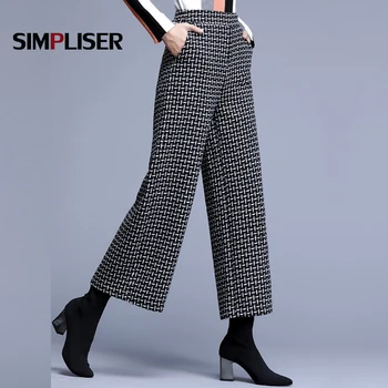

Loose Wide Leg Pants Women Plaid Ankle Length Femme Trousers Plus Size 4XL Female Pantalon Elastic Waist Big Size Pantalon Mujer