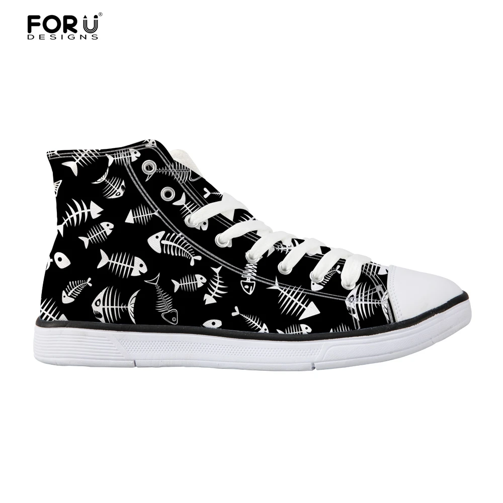 

FORUDESIGNS Fashion Fish Design Vulcanize Shoes for Women Flats Shoes Woman Ladies Sneakers High Top Women's Canvas Shoes Mujer