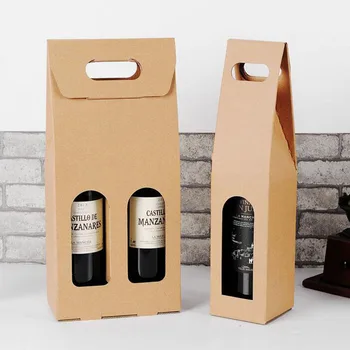 

Kraft Paper Wine Bags Hot-stamping logo Package Oliver Oil Champagne Bottle Carrier Gift Holder 50pcs
