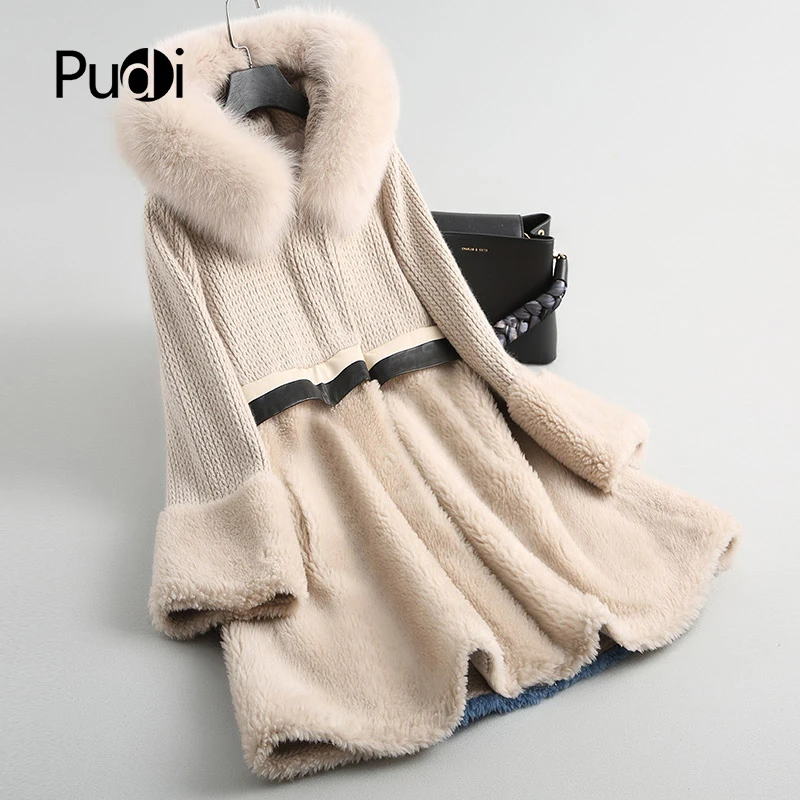

PUDI A18064 women's winter warm Wool overcoat with real fox fur collar coat lady coat jacket overcoat