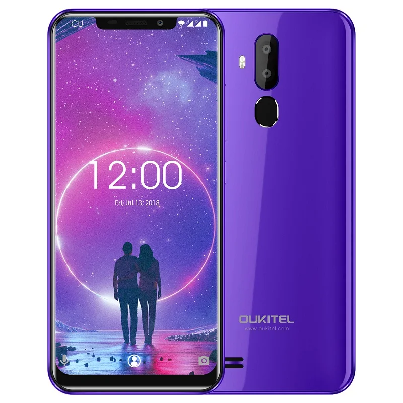 OUKITEL C12 3g мобильный телефон 6,18 дюймов Android 8,1 MT6580 четырехъядерный 1. 3g Гц 2 ГБ+ 16 Гб 8 Мп+ Мп камера отпечаток пальца смартфон - Цвет: Фиолетовый