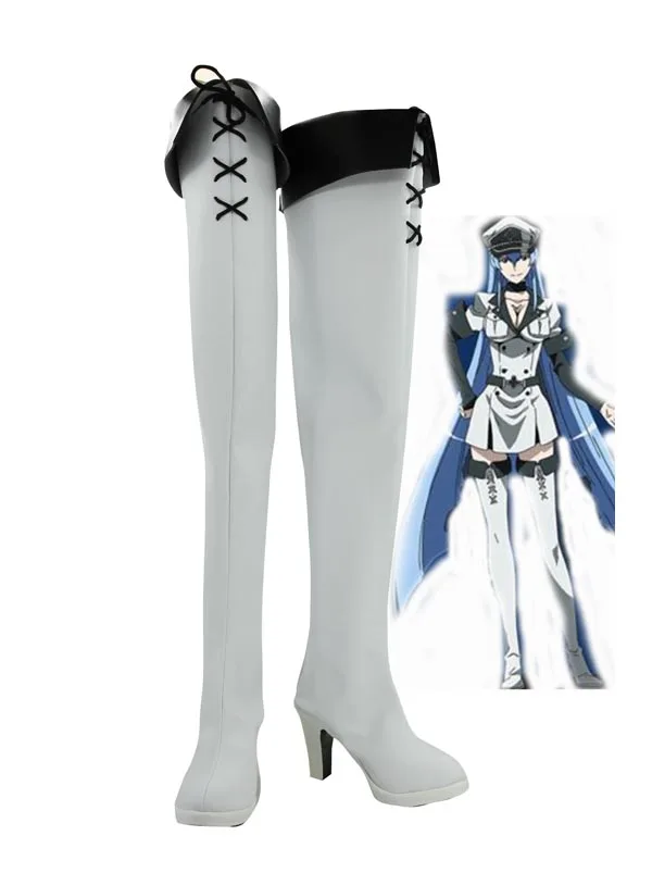 Akame Ga matar!! Geral Esdeath Branco Cosplay Botas para Mulheres, Sapatos de salto alto, Sapatos de festa a fantasia, Custom Made