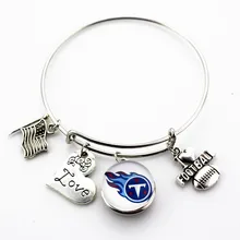 

New Arrive I Love Football With Tennessee Titans Team Ginger Snap Button Adjustable Expandable Bangle silver bracelet