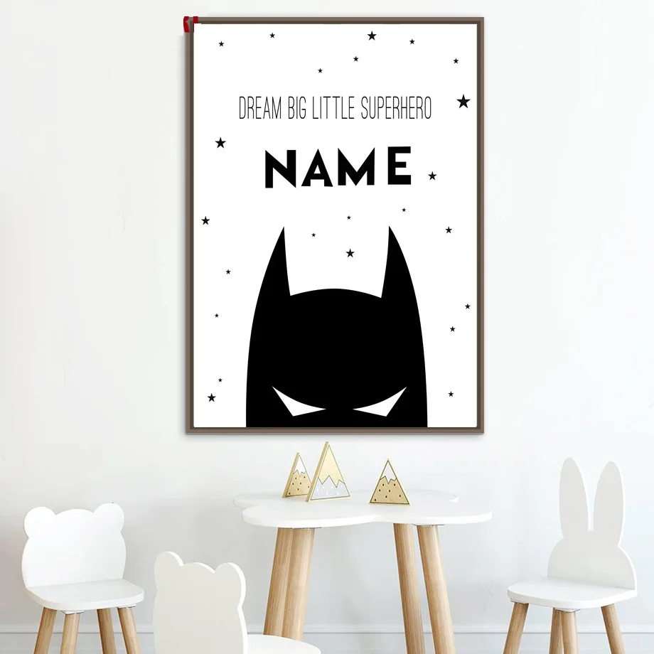 AFFLATUS-Personalized-Superhero-Name-Boy-Canvas-Art-Posters-And-Prints-Custom-Batman-Name-Canvas-Painting-Baby(3)