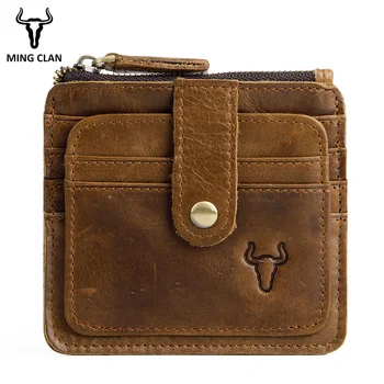 

MingClan Slim Leather Visiting Cards Men Wallet Business Card Holder Bank Card Holder Leather Cow Pickup Bus Zipper Pocket Women
