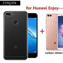 

Lot Carbon Sticker & Soft Silicone Clear TPU Case for Huawei Y6 Y9 2018 Enjoy 8 Plus 7S 8E Anti-Scratch Cover Peronal Customize