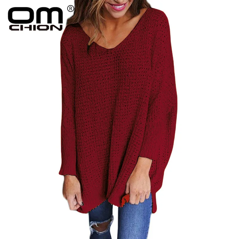 

OMCHION Plus Size 3XL 2018 Autumn Winter Deep V Neck Sweater Women Casual Loose Oversized Knit Pullover Fashion Jumper LMM109