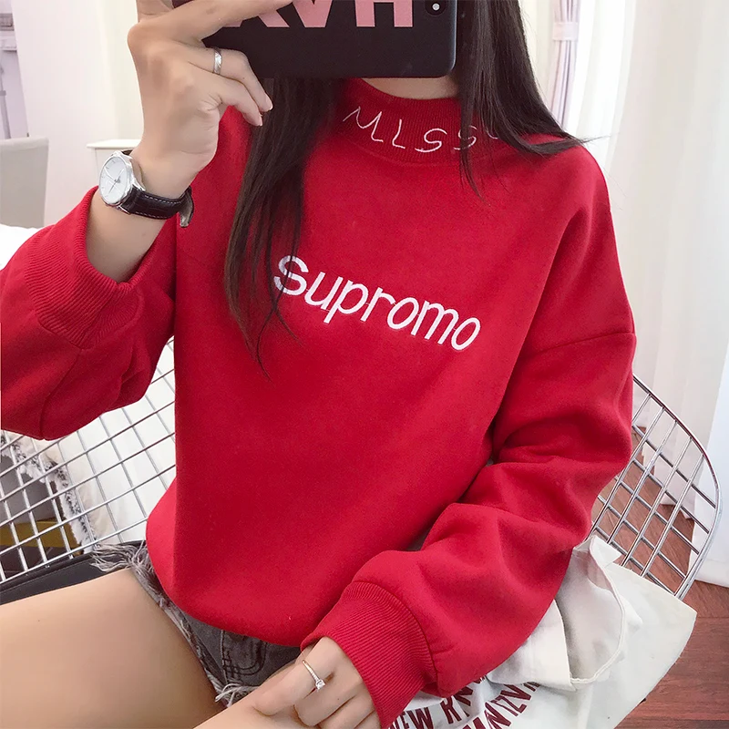 

Harajuku Fashion Letter Embroidery Hoodie Women Long SleeveTurtleneck Loose Student Sweatshirt Autumn Winter Women Pullovers