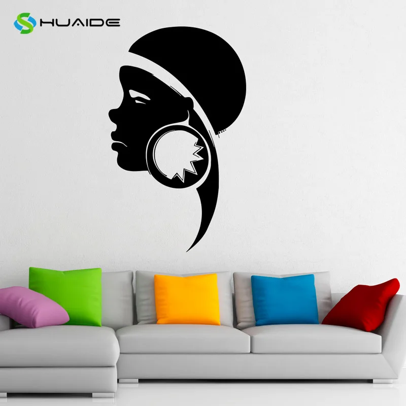 Afrika Afrikaanse Meisje Muurtattoo Schoonheidssalon Shop Vinyl