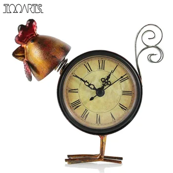 

Tooarts Vintage Clock Retro Chick Handmade Mute Table Clock Iron Chick Figurine Antique Home Decor Animal Home Decoration