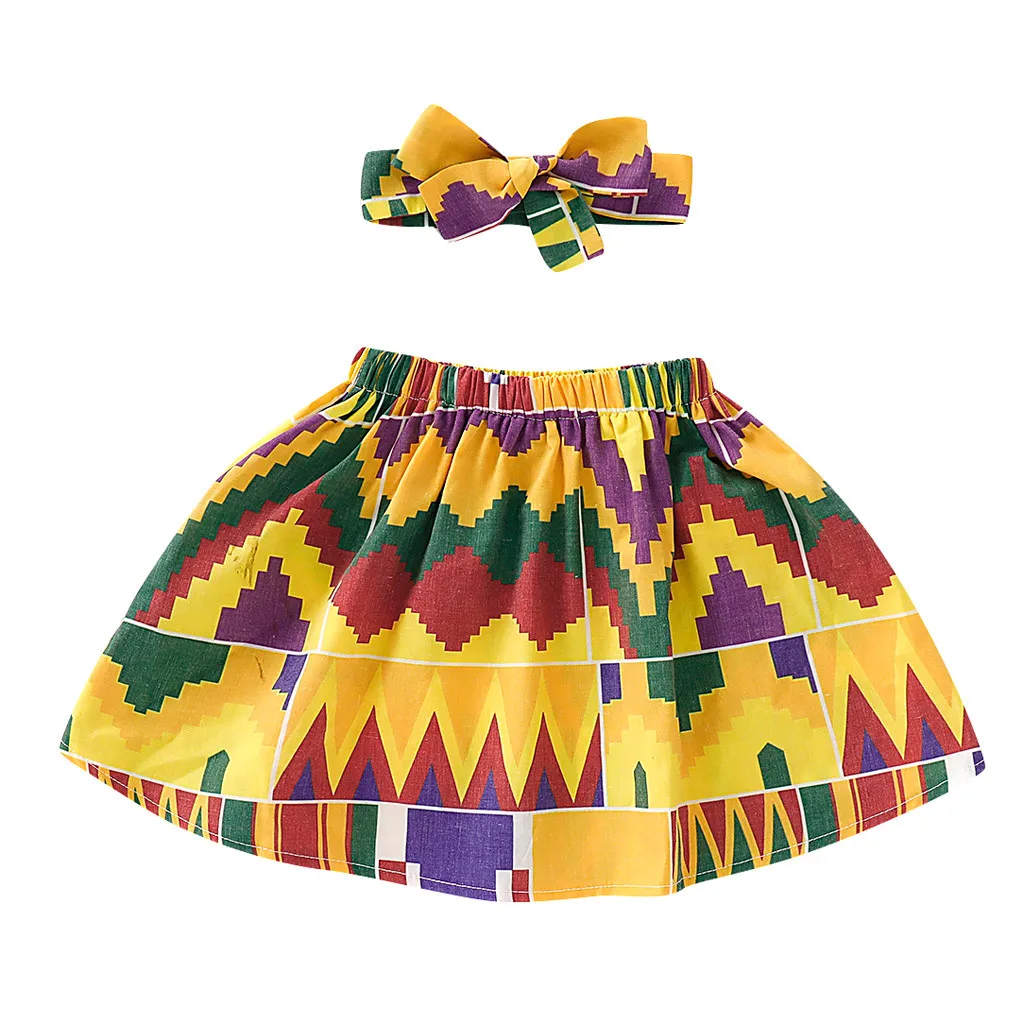 Летняя детская одежда для маленьких девочек; одежда для детей; Африканская Юбка для маленьких девочек; повязка на голову; комплект одежды с принтом Дашики