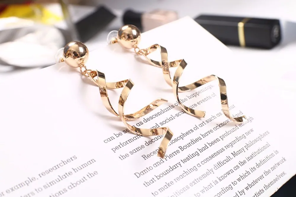 New European Earrings Personality Twisted Ball Ear Jewelry Cross-Winding Bohemian Style 585 Gold Plated Brincos Women Gift GL512 3)