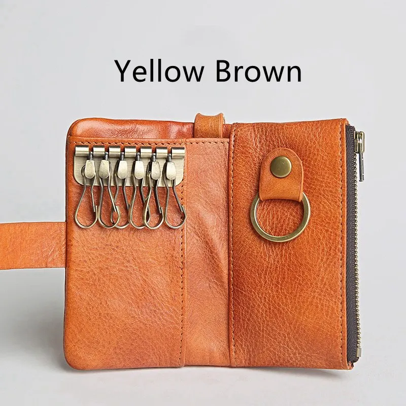 Держатель для ключей кошелек из натуральной кожи держатель ключей для автомобиля чехол для ключей мужской брелок кошелек многофункциональный кошелек сумка для ключей - Цвет: Yellow Brown