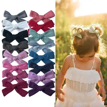 

2 PCS Lovely Baby Girls 3-inch Cotton Fabric bow Hairgrips Piggy tail hair bow clips Barrettes Headwear Hair Accessories