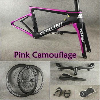 

Pink Camouflage UD Matte MCipollini NK1K carbon frames Handlebar Saddle Bottle cages 50mm carbon wheelset Novatec A271 hubs