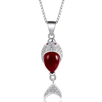 

New Arrival Pure Silver Necklace Pendant Red Jadeite Fish Pendant