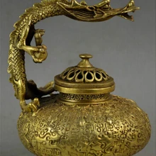 Коллекционные украшенный ручной работы латунь фэн шуй Статуя дракон ладан горелки