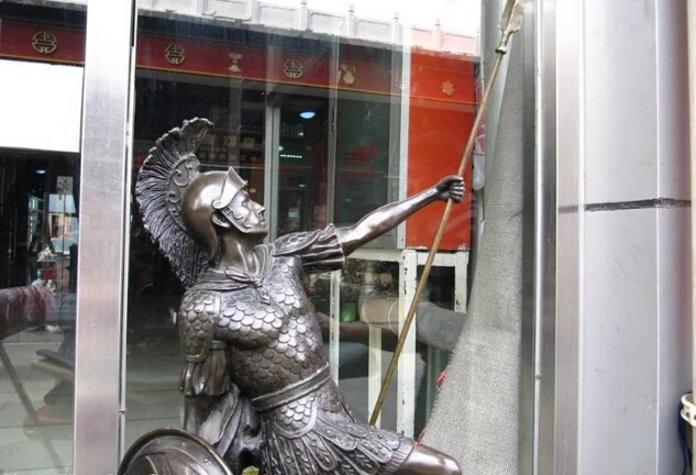 

S0412 14" Greece Pure Bronze Copper & Marble Rome warrior Art sculpture Statue D0318