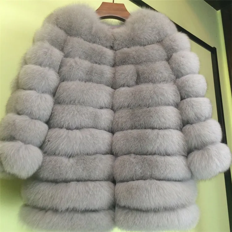 80 см Женская white fox пальто с мехом из натурального меха лисы длинная куртка для деловых женщин большие размеры S-6XL