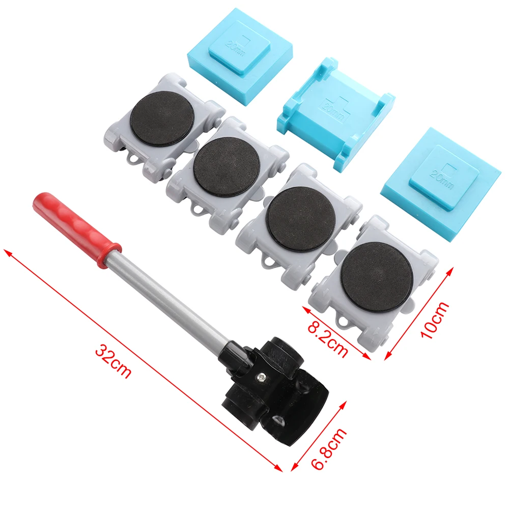 

8PCS Tools Set Furniture Mover Tool Set Furniture Transport Lifter Heavy Stuffs Moving Tool Wheeled Mover Roller+ Wheel Bar Hand