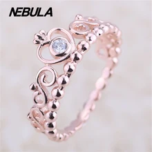 Auténtica Plata de Ley 925 Mi Tiara de La Princesa, Rose & Clear CZ Anillo de la Joyería de DIY Que Hace Compatible con Marca