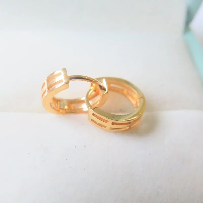 

New Pure Au750 18K Yellow Gold Women Lucky Circle Hoop Earrings 1.3-1.6g