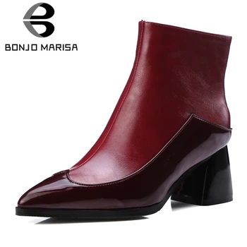 

BONJOMARISA Winter New Brand Women Ankle Chelsea Boots Big Size 34-43 Patchwork High Heels Boots Ladies Office Shoes Woman