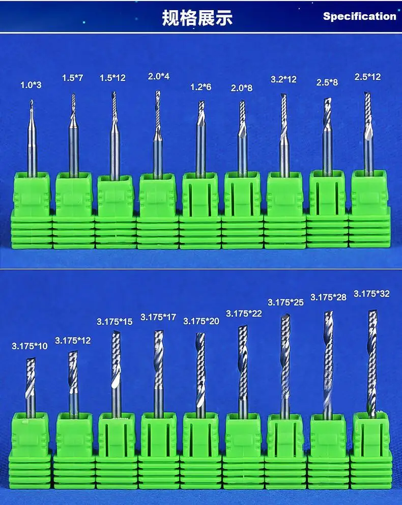 1 шт. 3,175 мм серия SHK B резные фрезы Одна Флейта Спиральные концевые фрезы Фрезы с ЧПУ для резки 1 МДФ акриловый пластик