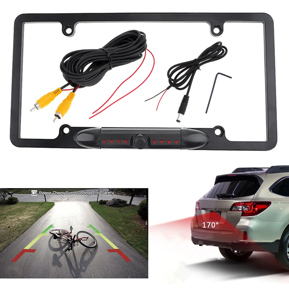 

CMOS Waterproof Car License Plate Frame Rear View Camera 170 Degree Night Vision Parking Reversing Assistance Wide Angle