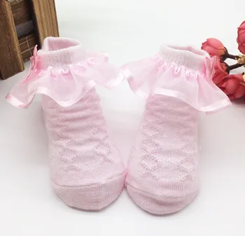 

0-6M Baby Socks Cute Cotton Lace Princess Dress Socks Pink Socks Newborn Child Girl