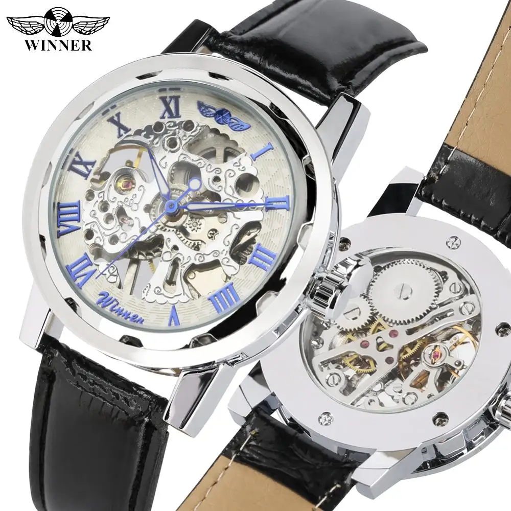 

Business Skeleton Mechanical Watches Mechanical Watch for Teenagers Leather Band Hand-wind Mechanical Watch Gift for Boy