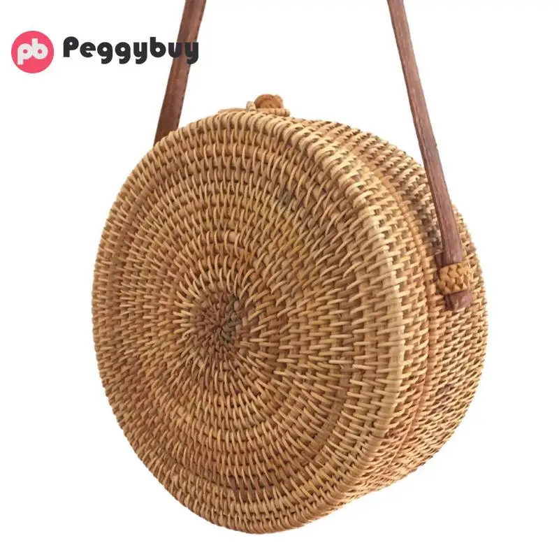 2018 Round Straw Bags Women Summer Rattan Bag Handmade Woven Beach Cross Body Bag Circle Bohemia ...