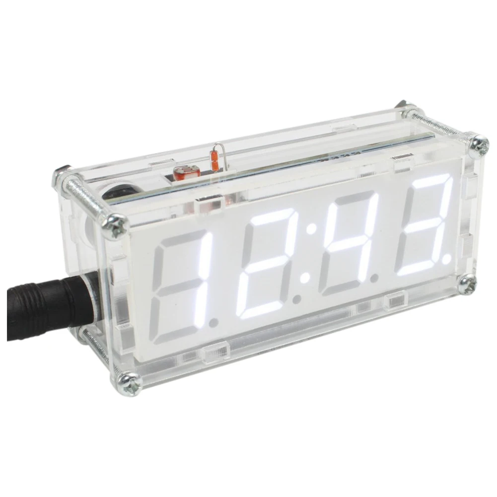 

DIY LED Electronic Clock Kit Microcontroller Digital Tube Clock with Thermometer Hourly Chime Function DIY Kit Module white