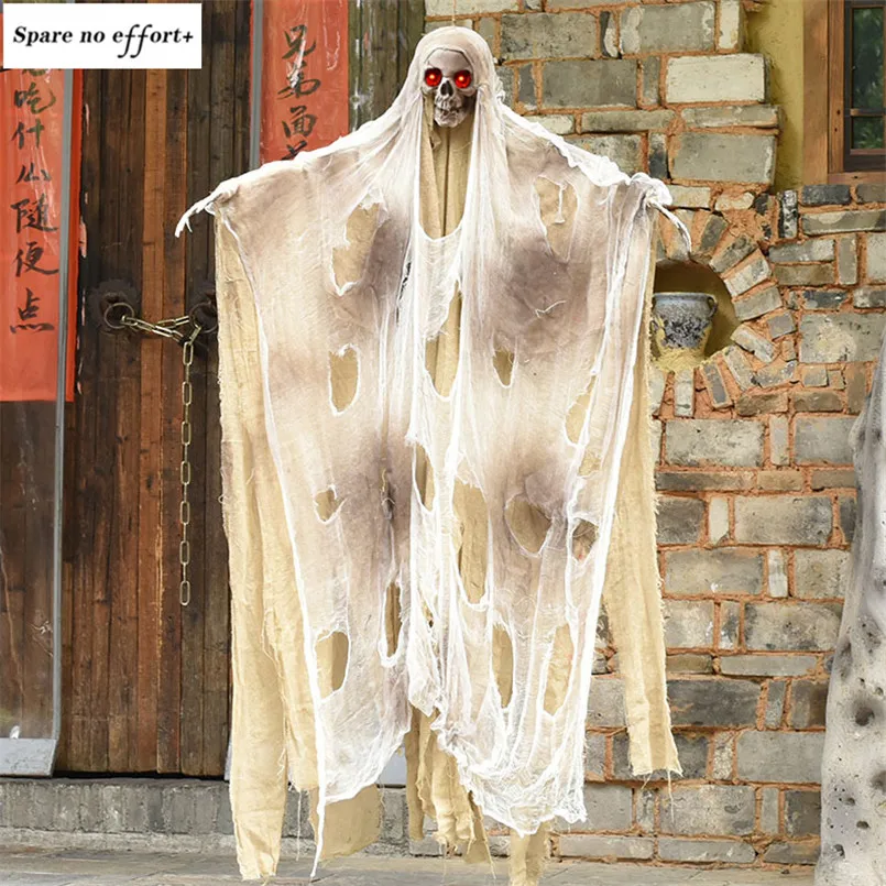 

Halloween Hanging Ghost Halloween Decoracion Electric Ghost Doll Scary Eyes Glowing Make Horror Sound Festival Decor Accessories