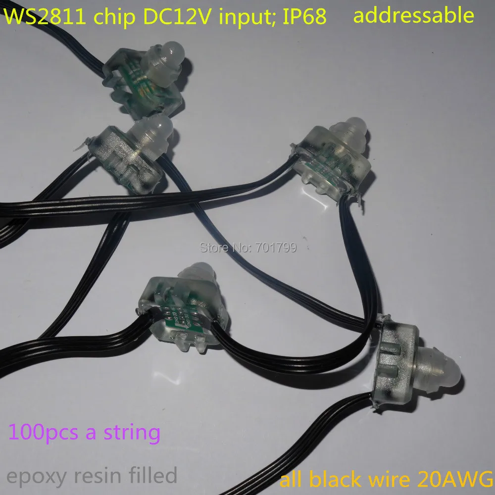 

BLACK wire DC12V WS2811 LED smart string,addressable,IP68 rated;epoxy resin filled;100pcs a string