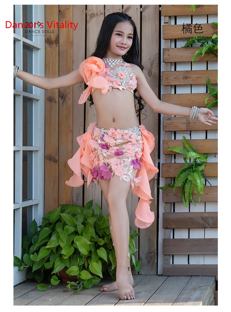 Детская практика танца живота новая весенняя одежда стерео поощрение вышивки короткая юбка костюм для начинающих M, L