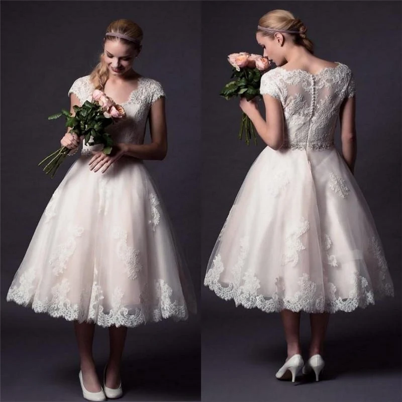 Vintage Lace V Neck Wedding Dress 9