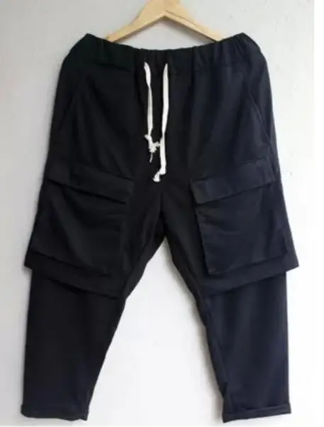 27-42 Горячие летние мужские новые стильные двойные брюки 7 минут большие карманы Ложные двухслойные повседневные брюки - Цвет: Черный