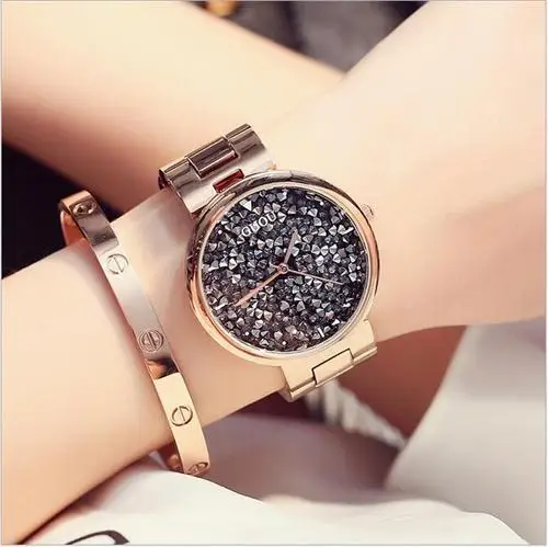 GUOU часы топ роскошные изысканные кварцевые женские часы Мода Алмазный стальной браслет женские часы saat relogio feminino - Цвет: Black