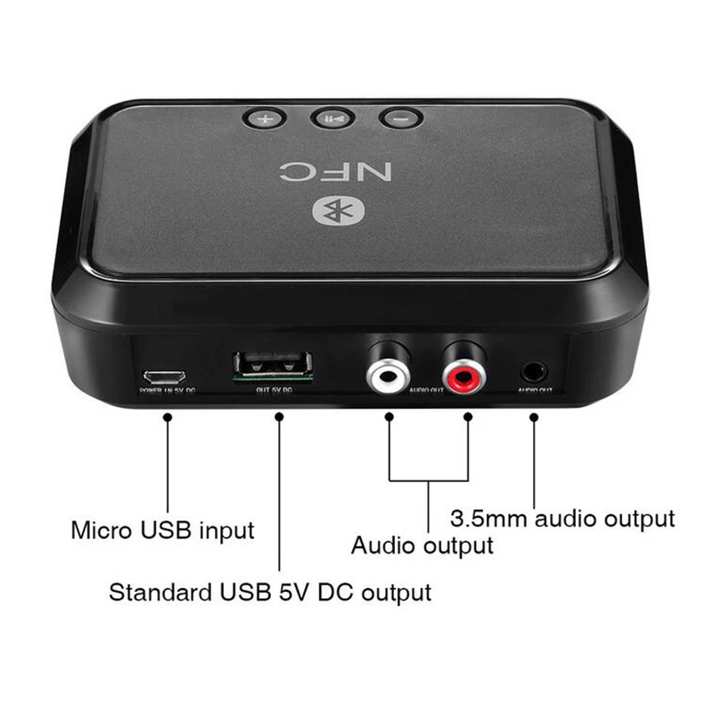 Portable Nfc Bluetooth Stereo Audio Receiver Adapter Nfc Enabled 3 5mm RCA Output Music Sound For Phone Car Speaker Amplifier