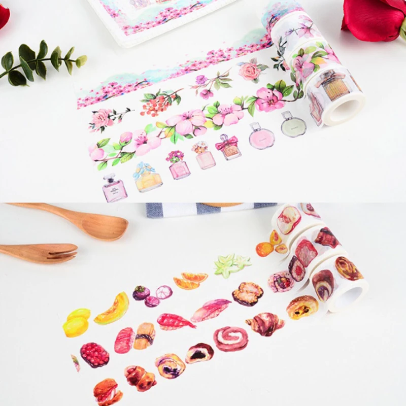 

30mm*7m Wide Washi Tape Food Sakura Landscape Perfume Cartoon Girls Decorative Masking Tapes Planner Paste Cute School Supplies