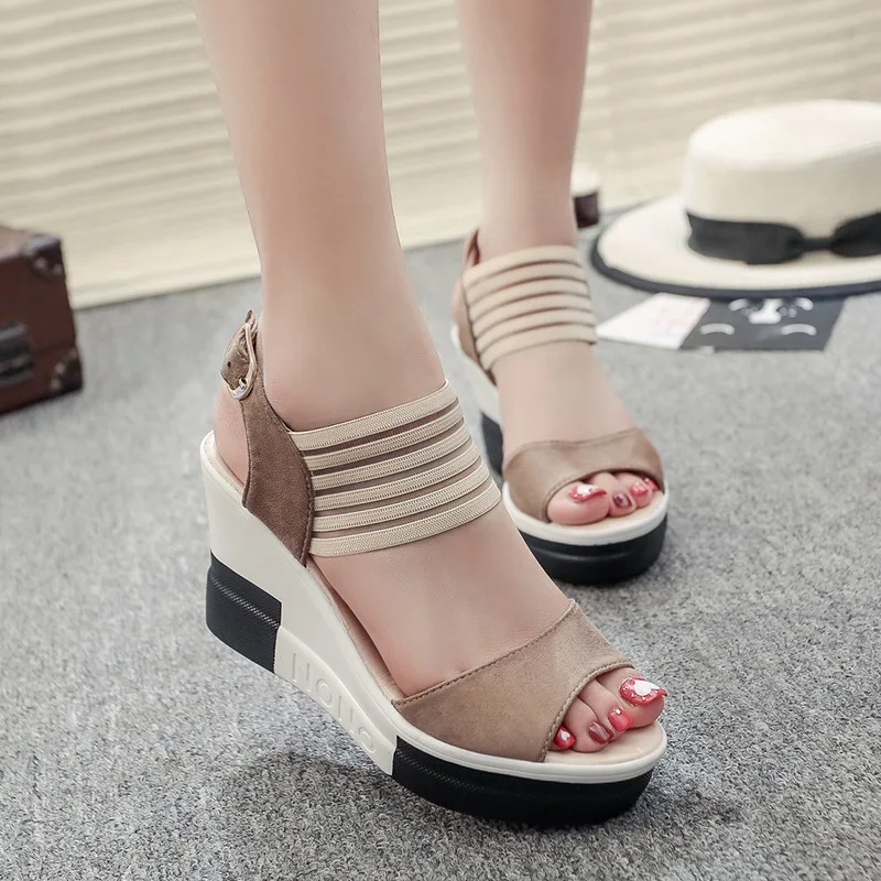 

Ms. 2019 Summer New Fashion Wedge with a Word in the Buckle Female Outdoor Sandals Comfortable Breathable Increased Shoes Wear