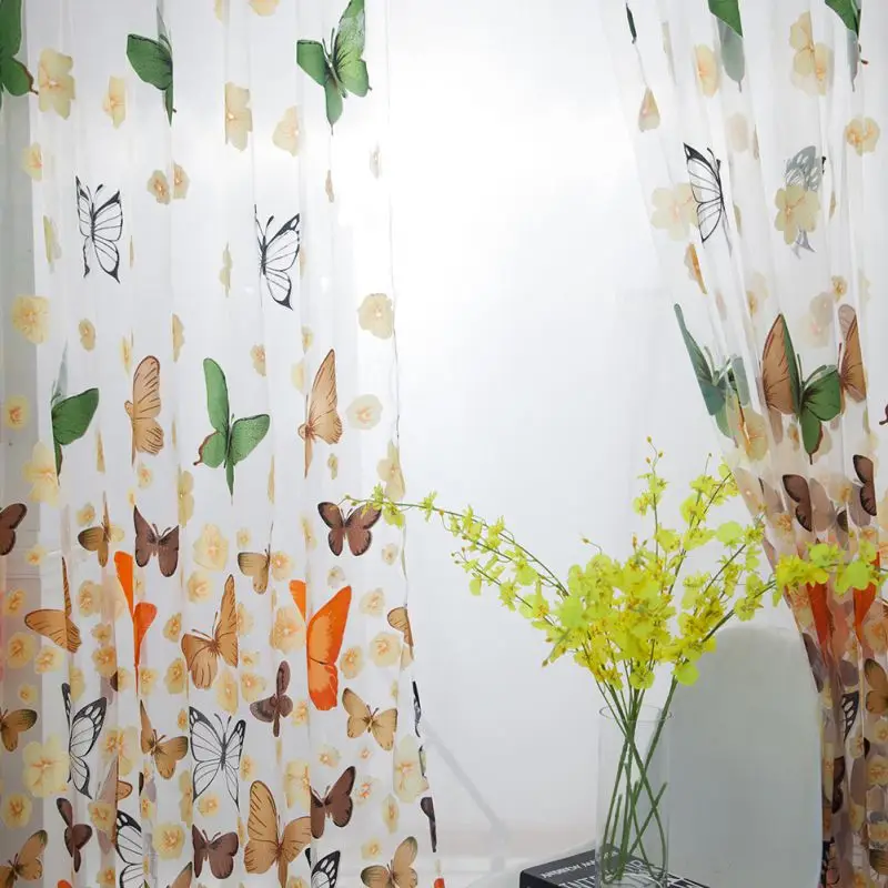 

PColorful Tulle Butterfly Screens Sheer Curtains Drape Panel or Scarf Assorted Curtain for Living Room Home textile P