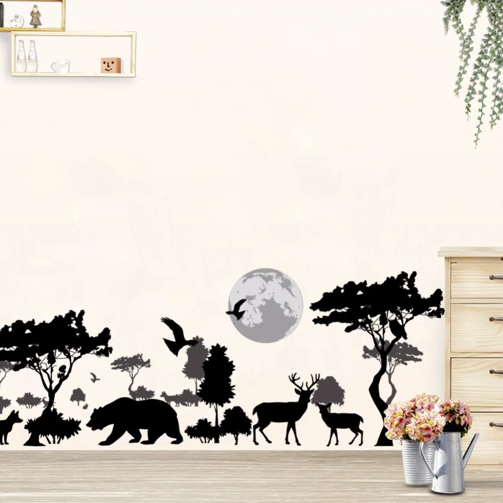 3D Мультяшные Животные Олень птица волк лес зоопарк дерево цветы настенные наклейки домашний декор для спальни гостиной Детская комната художественный плакат